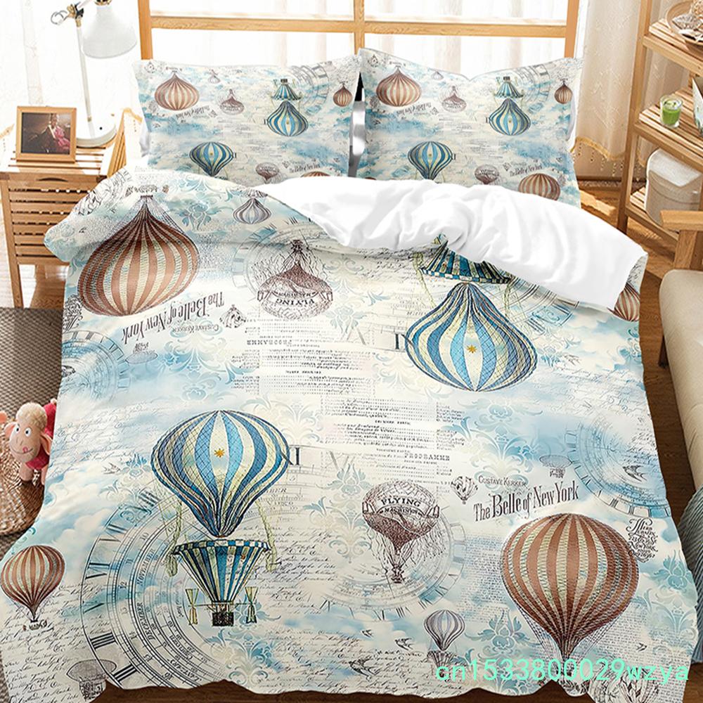 Hot Air Balloon Duvet Cover Set Single King Cartoon Animal Bedding Set Cute Sika Deer Elephant Comforter Cover For Kids Teens