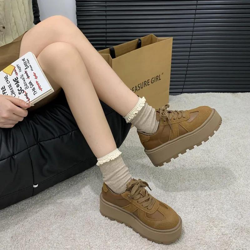 Модные женские повседневные кроссовки, ботинки, женская обувь на шнуровке, платформа, увеличивающая рост, современные ботинки на толстой подошве, ботильоны цвета хаки