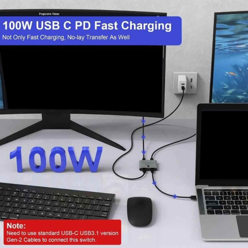 BiDirectional USB C Switcher USB C KVM Switches for 8K@60Hz/4K@144Hz 1080P@165Hz Video Transfer 100W Charging Capability