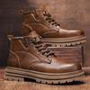 FashionStreet Style Men Leather Boots Thick Sole Non-slip ManAnkle Botas Non-Slip Outdoor Motorcycle Boots Versatile Leisure Walk Shoes