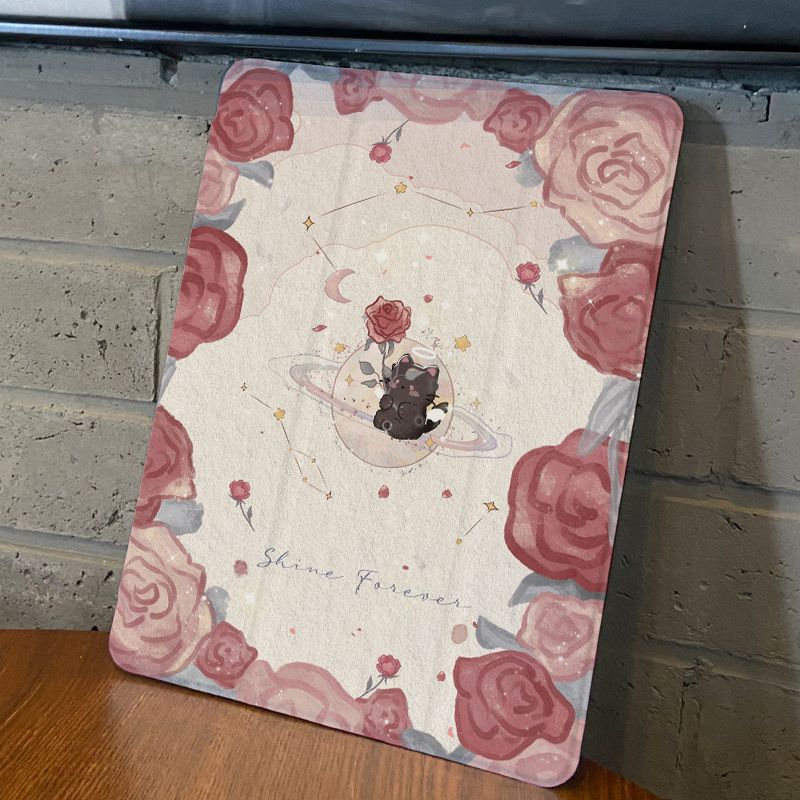 For IPad Pro 12.9 21/20/19 Rose Planet Air4/5 10.9 Air 3 10.5 Air2/1 2017/2018 Gen5/6 9.7 Flip Stand Silicone Protective Case Cover with Pen Slot