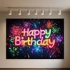 Glitter Happy Birthday Background Banner Glow Neon Dance Carnival Party Decorations Colourful Backdrop Supplies Photography Prop