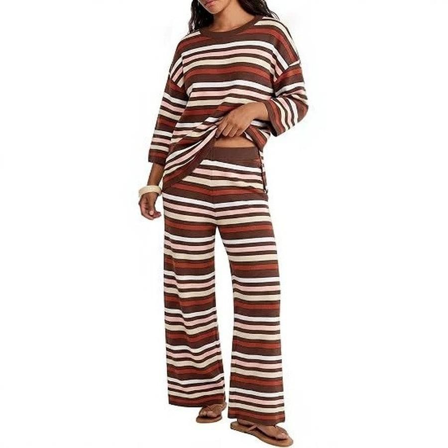 Striped Relaxed Long Sleeve High-Waisted Pants Set