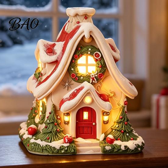 Christmas Village House Decor Snow Incense Burner, Backflow Holder, Indoor Outdoor Garden Ornaments Festive Xmas Desktop Figurine for Living