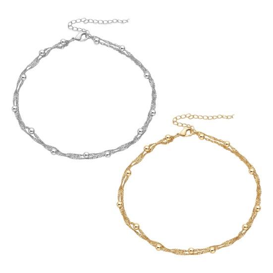 Женский браслет на щиколотку, 2 слоя, зажим-карабин, регулируемая удлиненная цепочка, водонепроницаемый сплав, однотонный, легкий, для отдыха на пляже, ювелирные изделия на щиколотку