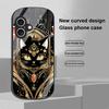 Черный Золотой Кот для Apple iPhone 16 11 13 15 14 Pro Max 12 Mini 7 8 Plus XR X XS Чехол для телефона из закаленного стекла эллиптической формы