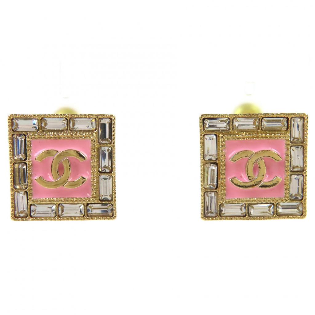 Chanel Пирс COCO Mark Квадратный пирс с драгоценными камнями (бинауральный) Золотой розовый Женский B24S Б/у