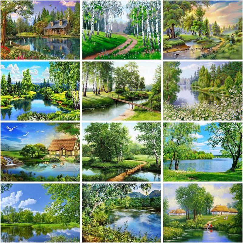 Алмазная картина «Дерево», полный круглый набор со стразами, алмазная вышивка, пейзажная мозаика, летняя вышивка крестом, настенное искусство