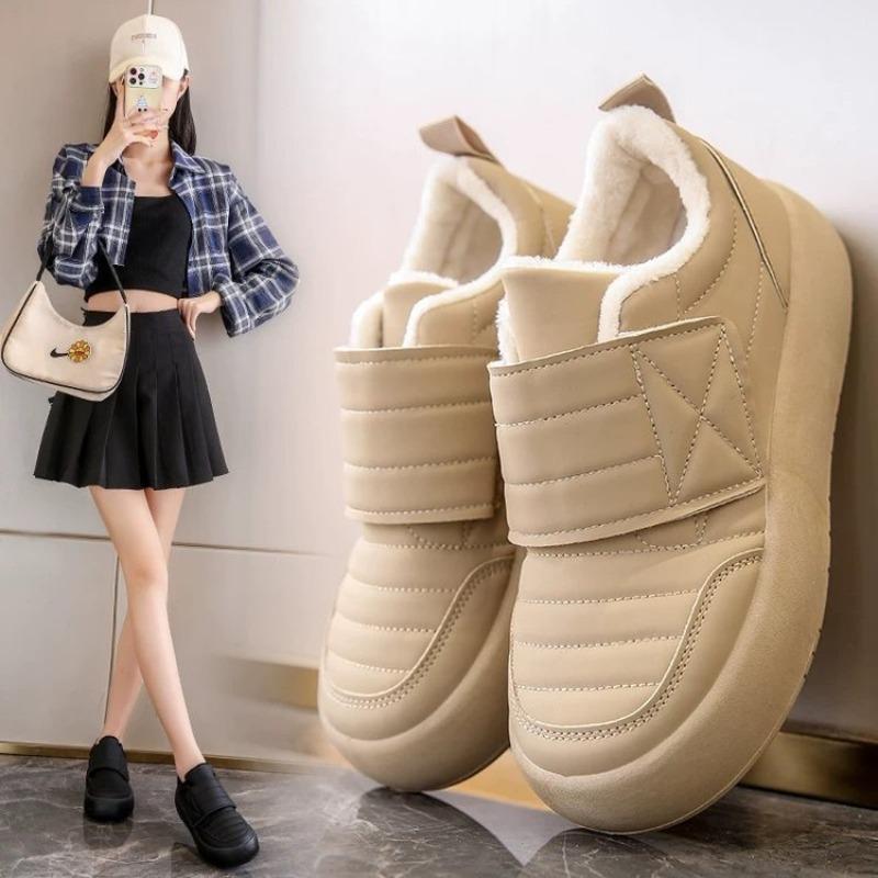 Модная женская плюшевая обувь для ходьбы из искусственного меха, черная, легкая, водонепроницаемая, зимняя, теплая, домашняя, уличная, удобная, зимние ботинки, фитнес-балетки, кроссовки