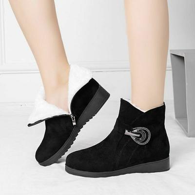 Женские туфли с круглым носком и стразами, зимние ботильоны на толстом каблуке, удобные и элегантные женские зимние ботинки, высококачественные шикарные утепленные ботинки