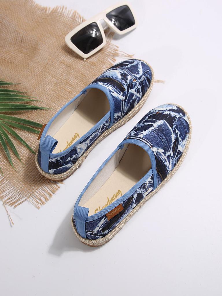 Женские парусиновые слипоны больших размеров в европейском/американском стиле с пеньковой веревкой, дизайн с круглым носком