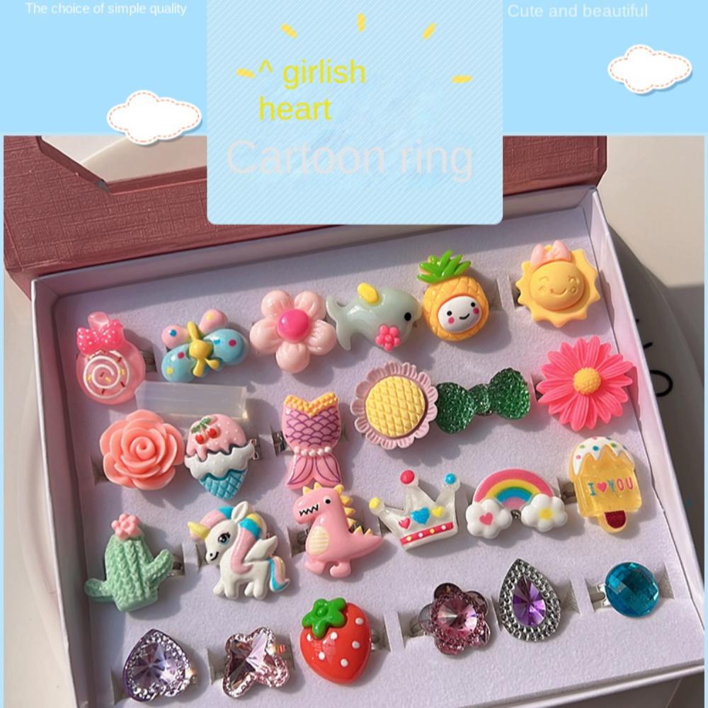 24 шт./набор Яркий цвет Мультяшные детские кольца Набор Мультяшные животные Набор колец Игрушка Девочки