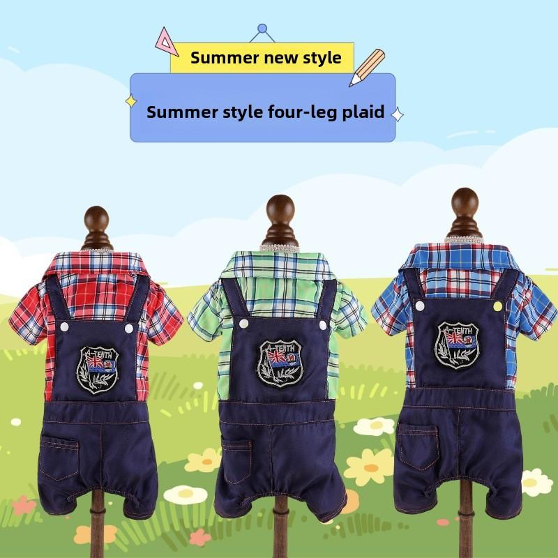 Маленькая и средняя собака весна и лето четвероногий плюшевый медведь домашняя собака собака кошка клетчатая корейская версия джинсовая одежда