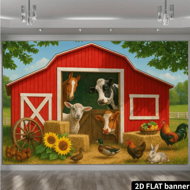 2D plane 1-piece children's fun rural farm background suitable for families offices and outdoors