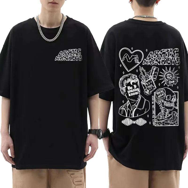 Летняя мужская футболка Arctic Monkeys Inspired Album List Doodle Print Vintage Women Hip Hop Punk Short Sleeve T Shirts Streetwear