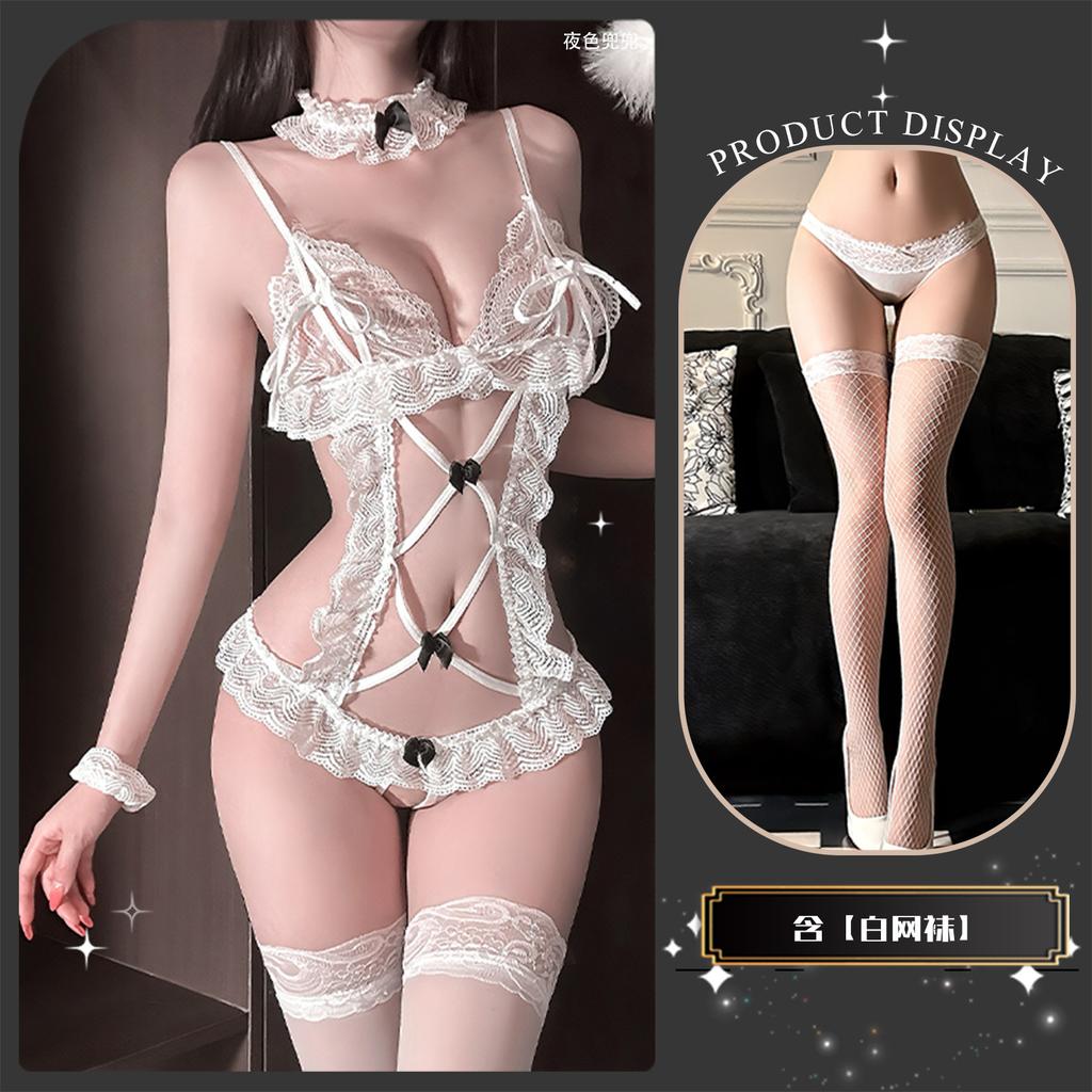 Erotic underwear pure desire onesie female sexy lace in stock pajamas open crotch perspective uniform suit