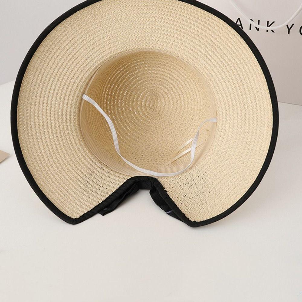 Women Summer Floppy Beach Straw Hat Wide Brim Foldable Cap Sun Hat