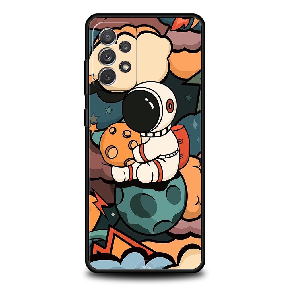 Мультяшный милый чехол для телефона Космонавт для Samsung Galaxy A55 A35 A15 A14 A13 A25 A54 A51 A71 A72 A73 A32 A52 A41 5G Мягкий корпус из ТПУ