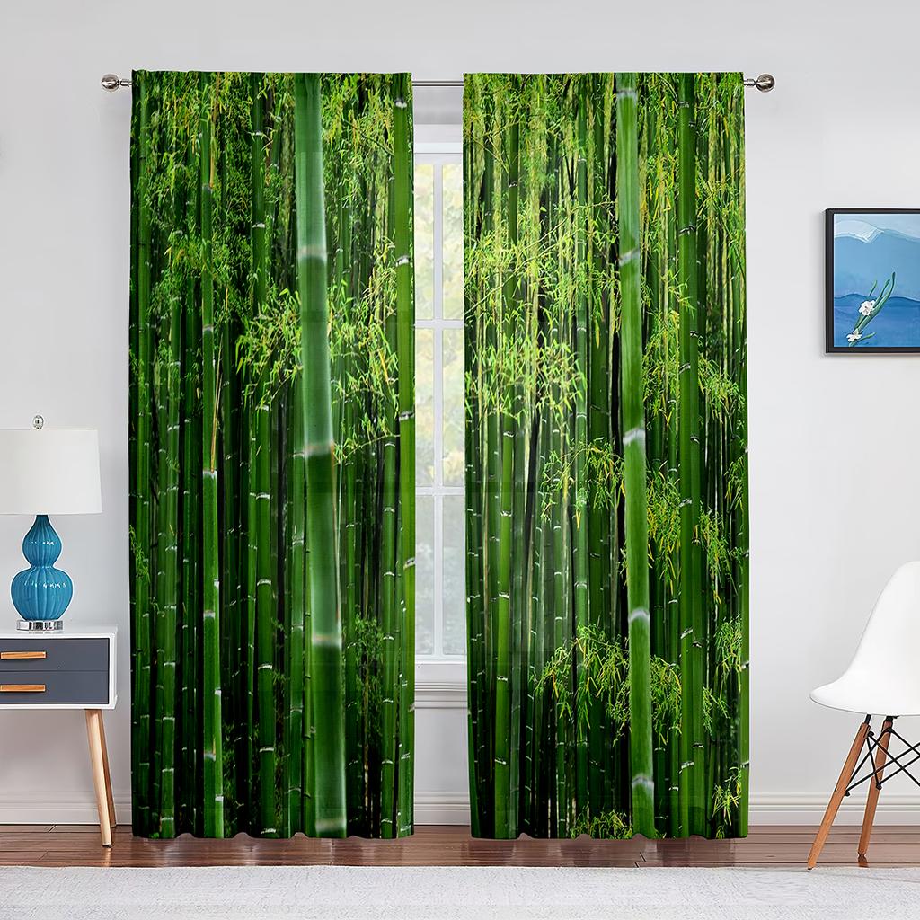 Green Bamboo Forest Exotic Jungle Sheer Voiles Curtain for Living Room Bedroom Drape Kitchen Window Tulle Curtains Home Decor