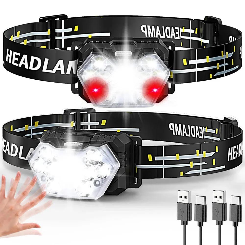 Lumen Led USB Rechargeable Headlamp Motion Sensor HeadLight Waterproof Head Flashlights Outdoor Camping Fishing Head Lamp