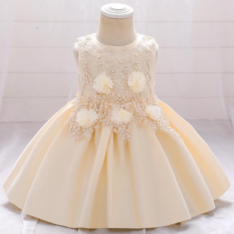 Girls Formal Dress Birthday Party Flower Girl Princess Gown With Lace Applique Satin Bow