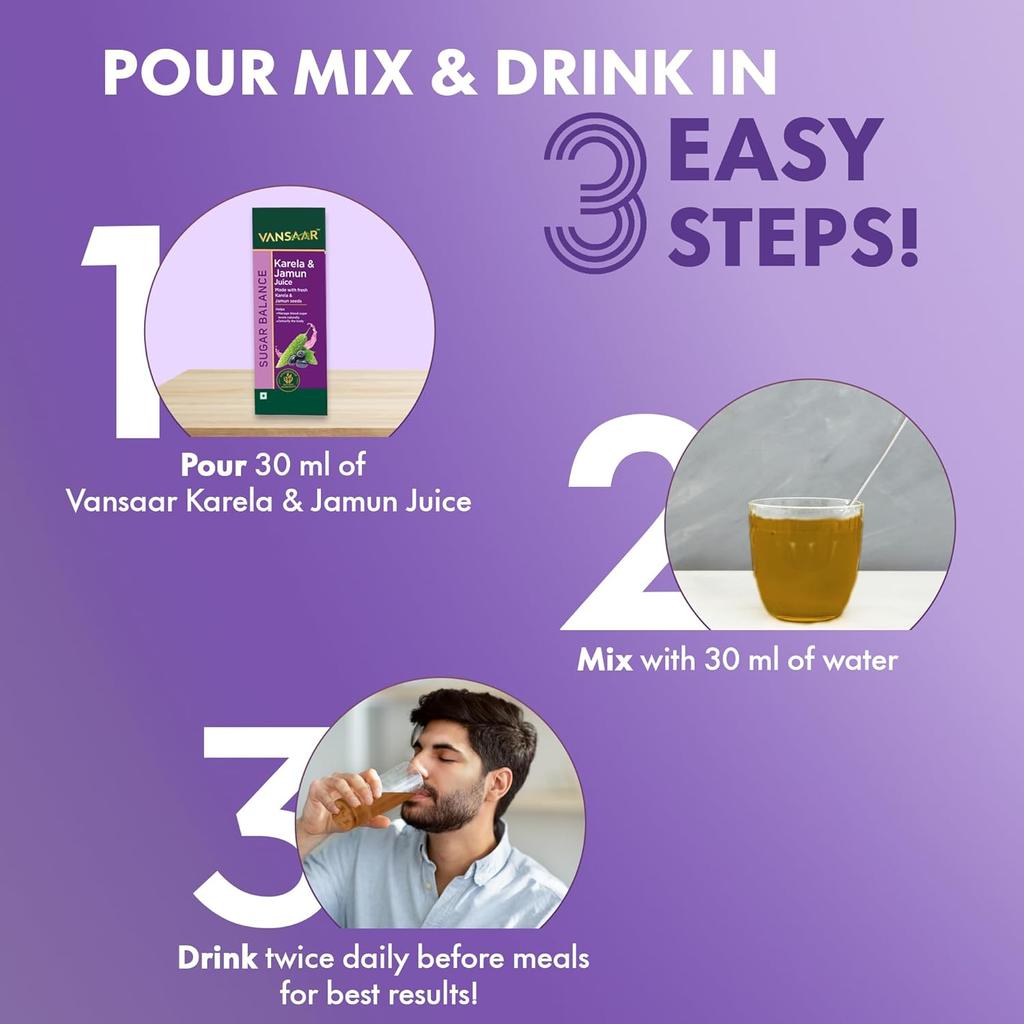 Вансаар Карела и Джамун Сок 1л Оздоровительный напиток для ежедневного баланса, поддержки метаболизма, натуральное растительное питание для взрослых (Пакет из 1)