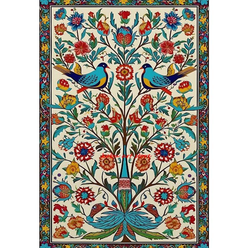 Индийское народное искусство Цветочный узор Древо жизни Павлин Винтажный постер Холст Живопись Принт Настенная картина для гостиной Домашний декор