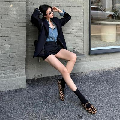 Овчина~ Натуральная кожа пряжка на одно слово туфли Мэри Джейн женские балетки на мягкой подошве с открытым вырезом универсальные одинарные туфли с леопардовым принтом