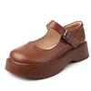Fashion GKTINOO Women Shoes Flat Platform Cow Leather Mary Janes Round Toe Buckle Strap Ladies Daily Flat Shoes Handmade Large Size