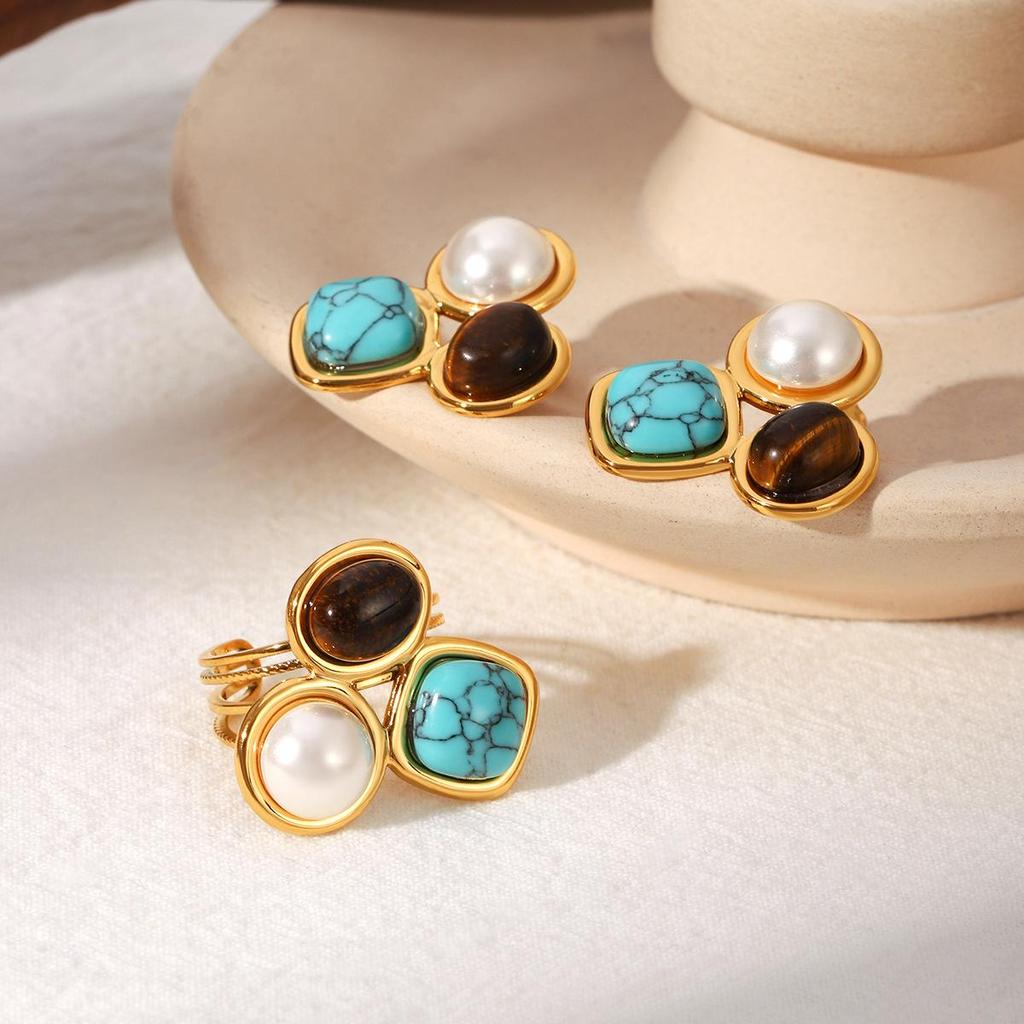 Серьги из нержавеющей стали с натуральным камнем бирюзой: Ювелирные изделия из титановой стали высокого класса