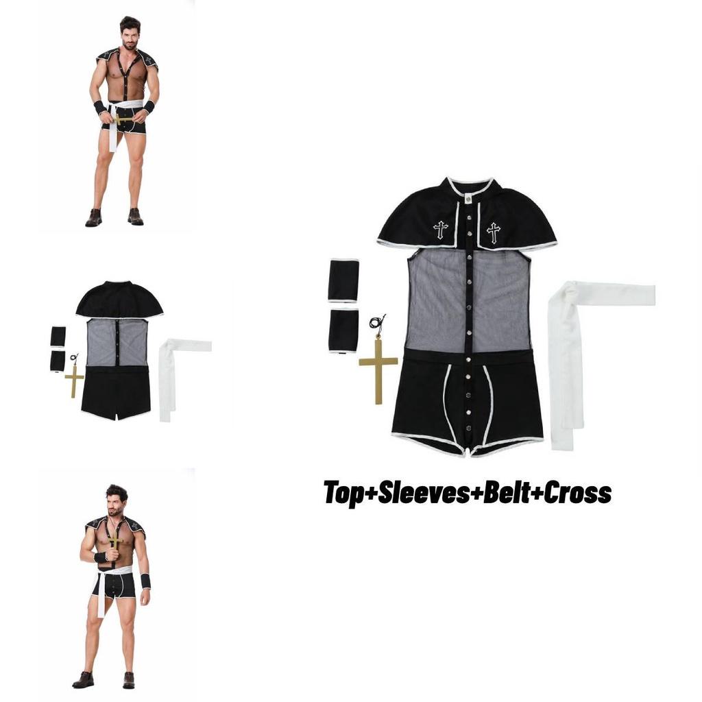 Stylish And Sensual Priest Roleplay Costume For Men 2023 New Arrival