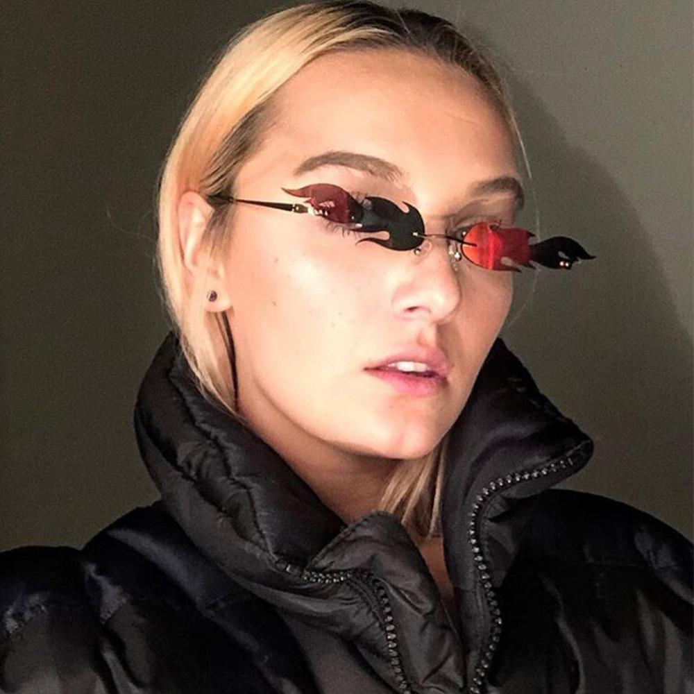 Streetwear Trending Eyewear Fire Flame Rimless Wave Sun Glasses Fashion Sunglasses