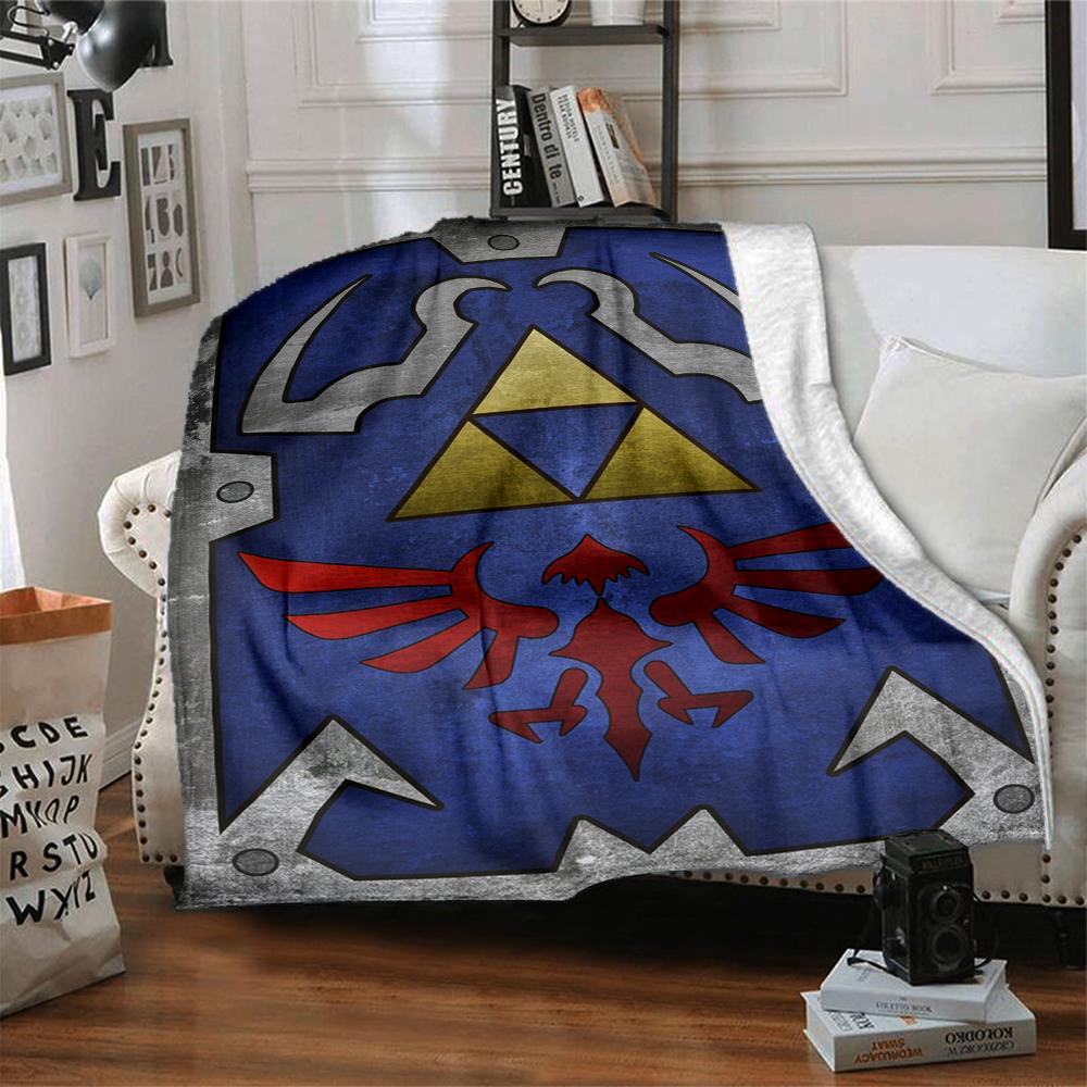1Pc Hyrule Shield Flannel Blanket, Soft And Comfortable, Casual Warm, Camping Travel, Christmas, Halloween Xmas Gift L1485