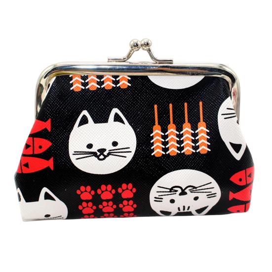 Мультяшная кошка Кошелек для монет, Женский милый котенок Кошелек для мелочи, Маленький кошелек на защелке-поцелуе для монет, карт, сложенных купюр