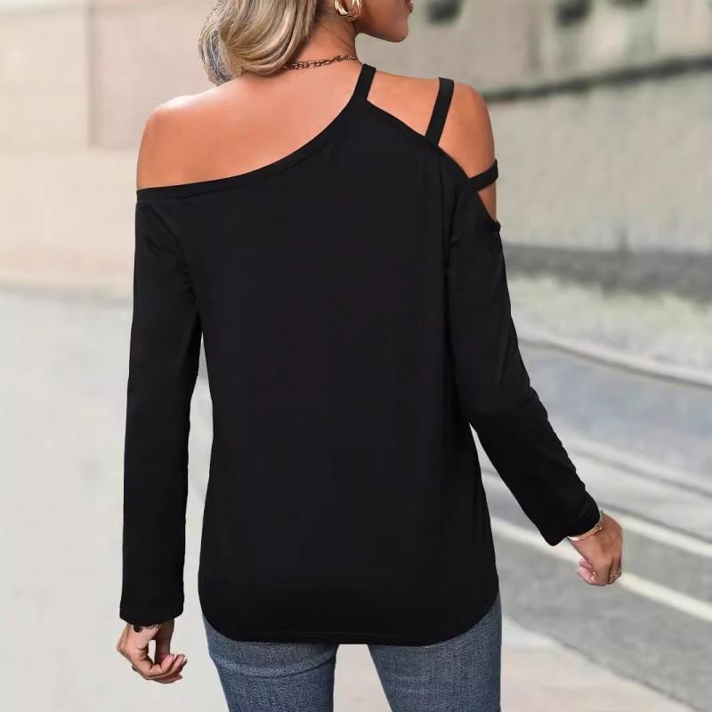 Womens Minimalist Chic T-Shirt Off-Shoulder Top Slim Fit Casual Office Wear