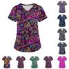 Плюс Размер Печатный Рабочий Униформа Топы Для Женщин Крест V-образный Вырез Карнавальный Принт Короткий Рукав Забавные Футболки Рабочая Одежда Футболка С Карманами