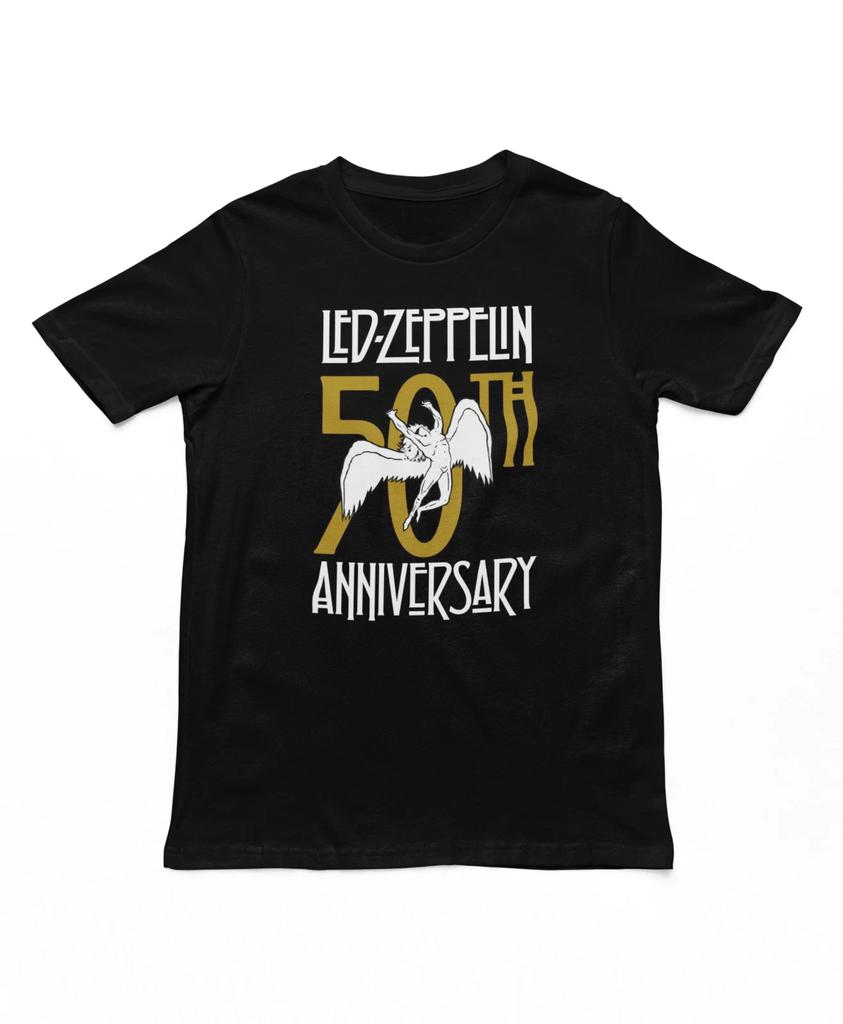 Футболка к 50-летию Led Zeppelin Мужская футболка с рок-н-ролльной музыкальной группой Черная