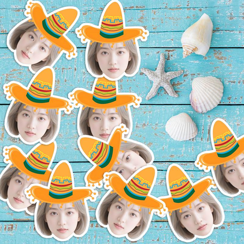 20 шт. Гавайская шляпа Персонализированная наклейка с этикеткой для лица На заказ Летний пляж Индивидуальные наклейки на день рождения, свадьбу Принадлежности для вечеринки