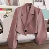 Women Short Suit Coat Lapel Long Sleeve Single Button Suit Jacket Solid Color Loose Fit Casual Business Style Suit Coat
