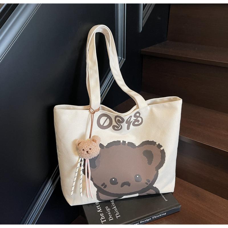 Вместительная парусиновая сумка-тоут для женщин с ленивым ветром, новая сумка с медведем для студентов колледжа, для поездок на занятия, на плечо