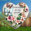 Wooden Welcome Sign with Heart-shaped - Rustic Decorative Plaque with Butterflies & Flowers Pattern - Ideal for Lawn, Cottage Decorations