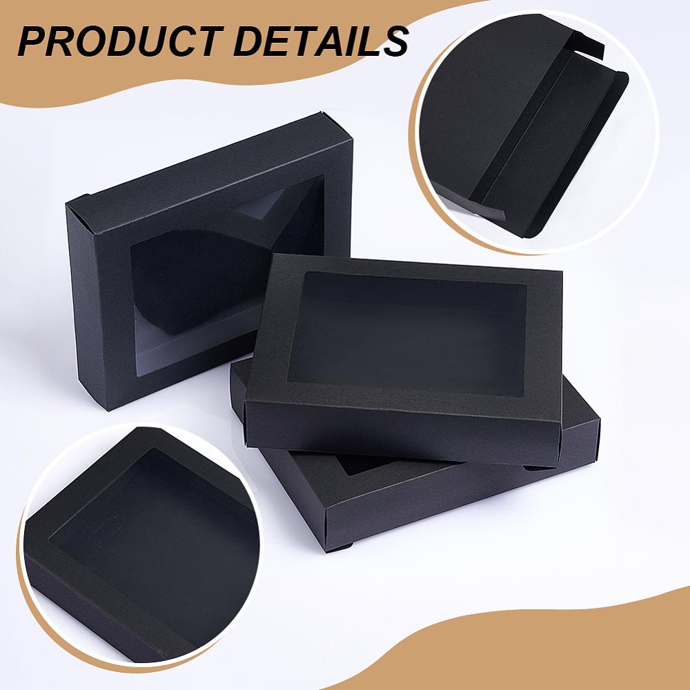 24pcs Cardboard Box with PVC Clear Window Rectangle Black 17.5x13.5x3.5cm