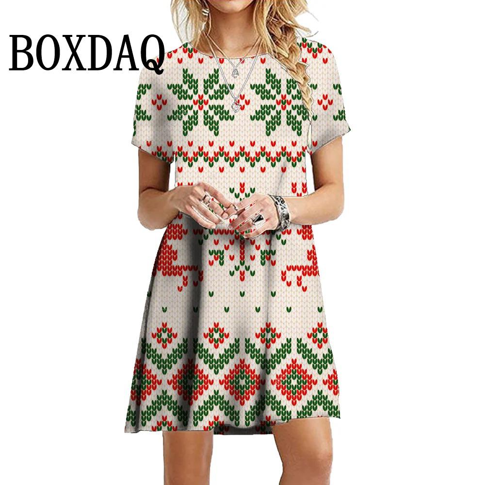 Ano novo 2024 inverno natal veados floco de neve платья женщин манга курта солта рождество arvore moda doce o-pescoço festa mini платье
