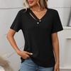 Женский модный однотонный повседневный топ с V-образным вырезом и короткими рукавами на пуговицах