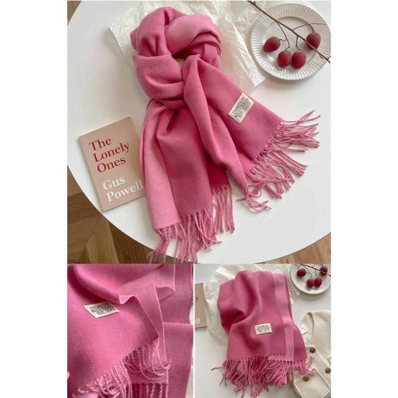 Thickened Double-Sided Fringed Scarf Pure Color Cashmere-Style Women'S Fashionable Student Two-Purpose Shawl Autumn Winter Korea