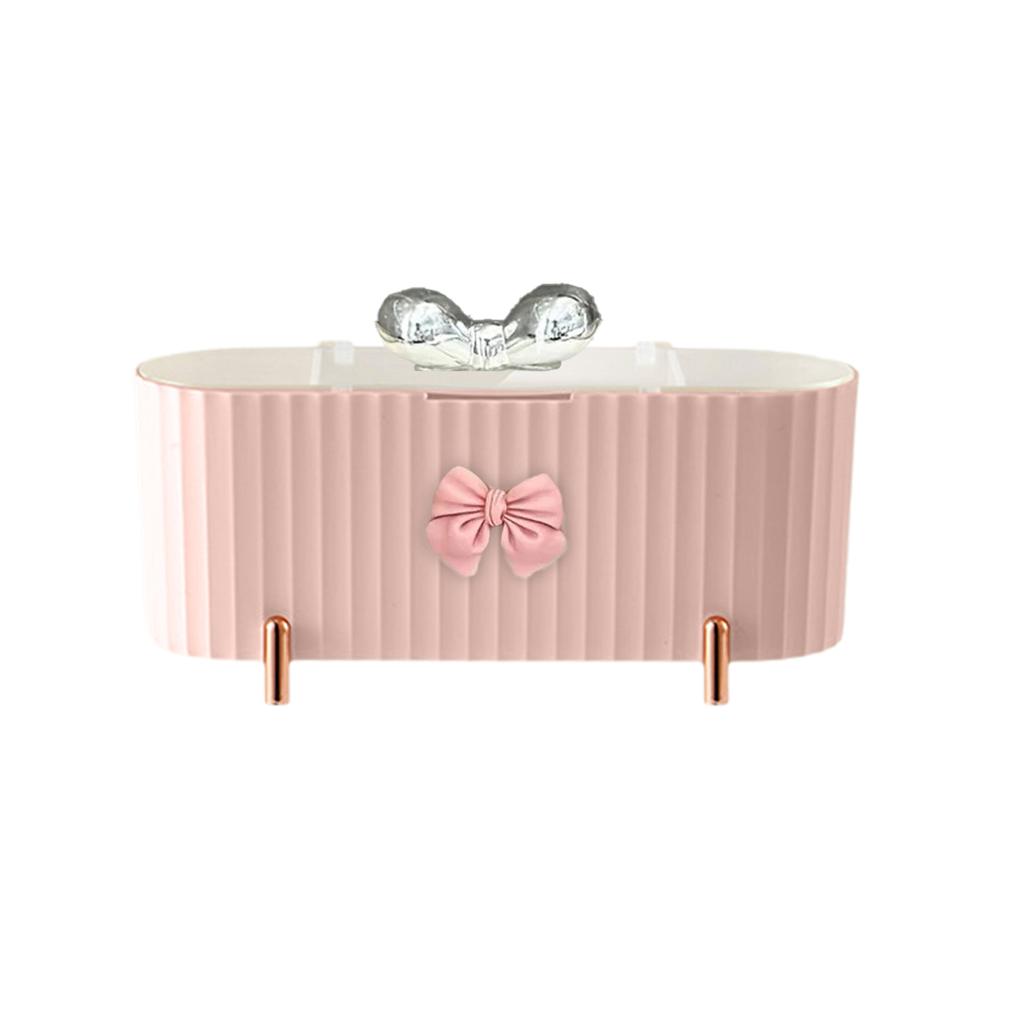 Cosmetic Storage Box Cute Bow Design 3 Grid Transparent Cover Suitable Stick Puffs and Cosmetics Suitable Bathroom Decoration