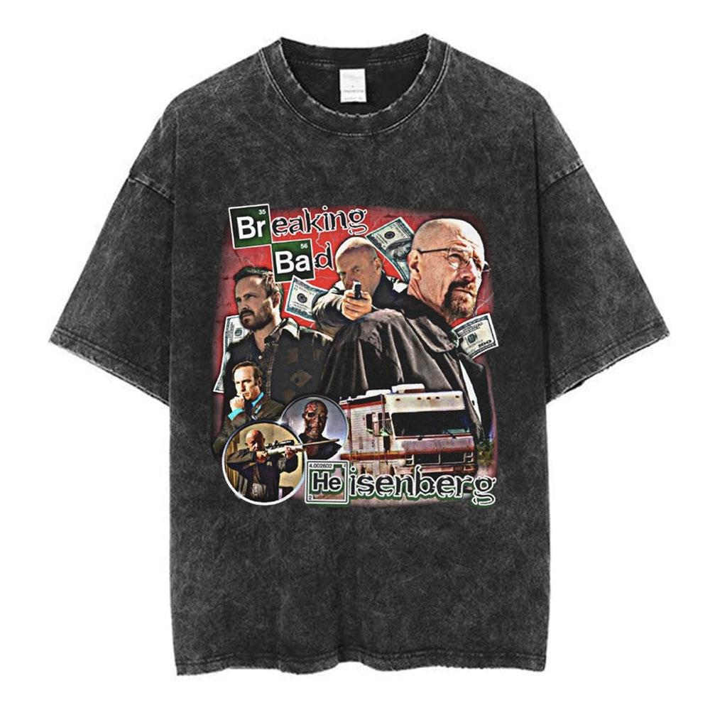 Unisex Los Pollos Hermanos Tshirt YK Breaking Bad Print Black Washed Oversized Short Sleeve Streetwear Tops