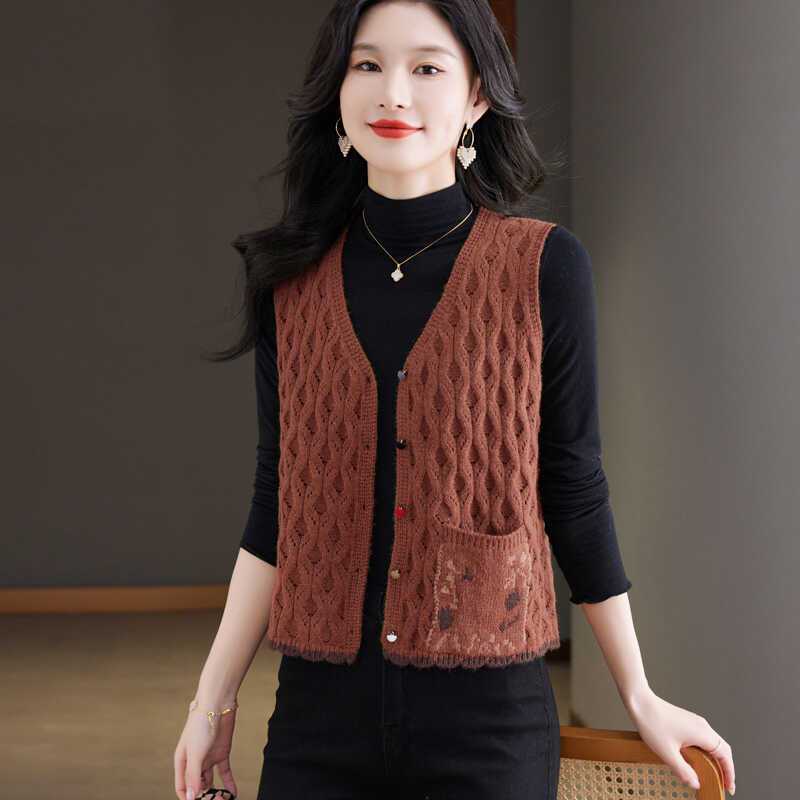 Жилет куртка для женщин на весну и осень без рукавов топ свободный трикотажный кардиган тонкий свитер