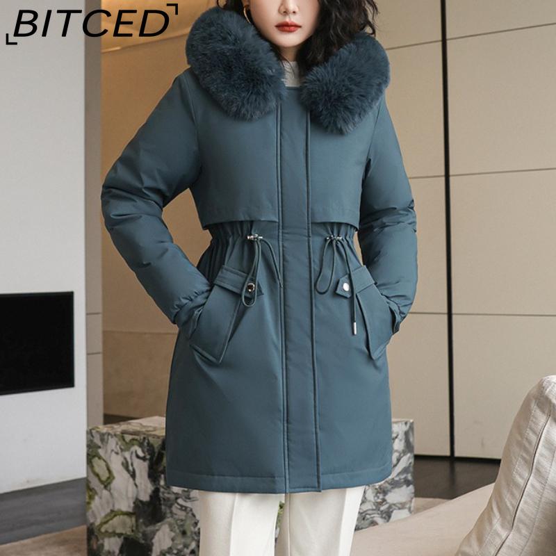 BITCED Winter Parka - Women's Relaxed-Fit Mid-Length Cotton Coat with Large Fur Collar