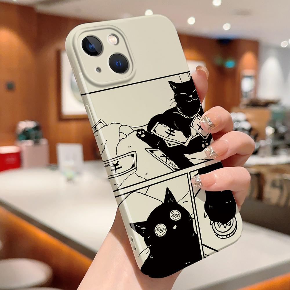 Чехол для телефона с милым черным котом для Samsung Galaxy S20 FE 5G A52 iPhone 15 11 Xiaomi Redmi VIVO OPPO Realme Huawei Infinix Противоударный ультратонкий жесткий чехол